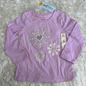 Cat & jack Toddler Girls' T shirt Long sleeve Graphic Glitter SnowFlake Size 2T